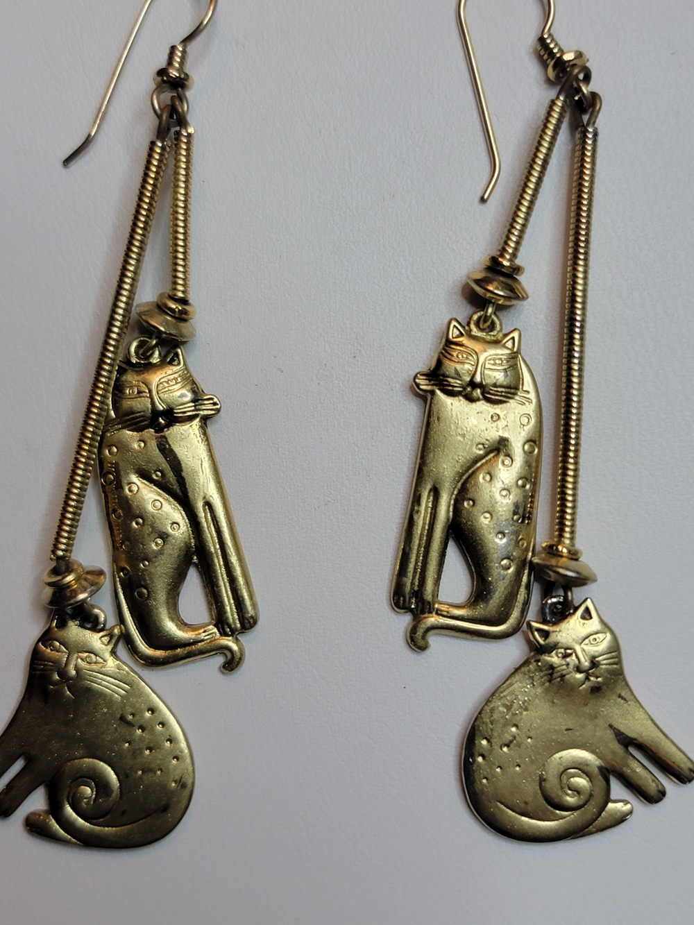 Laurel Burch Gold-tone Cat Dangle Earrings